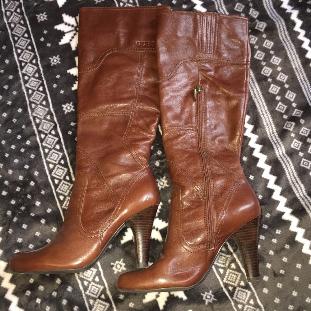Guess Tall Leather Heeled Boots